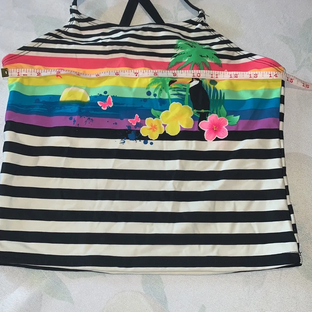 OP Tropical Rainbow/ B&W Striped Tankini Top sz Youth XL EUC